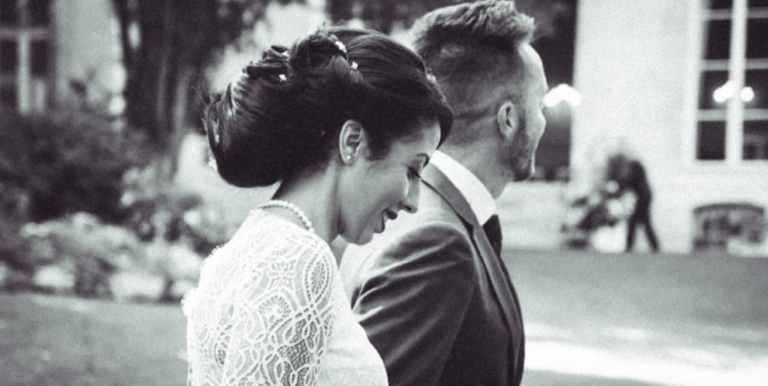 Reportage mariage chic Paris : mariés en noir et blanc