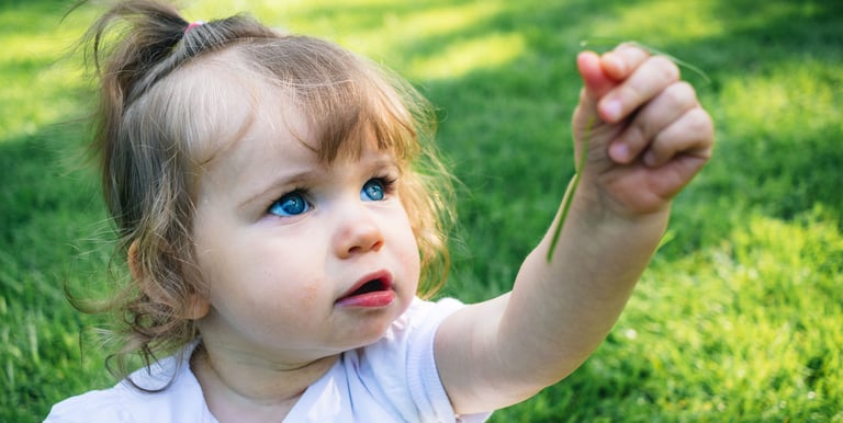 Photographe famille : fillette avec une brindille dans un parc