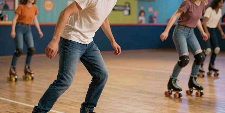blue-and-white roller skates