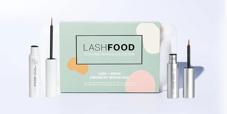 lashfood brow and lash growth serums packaged as a set