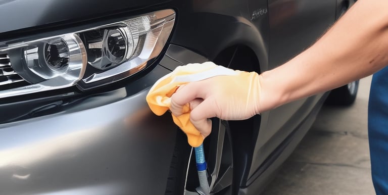 A professional auto detailing service in action, cleaning a car.