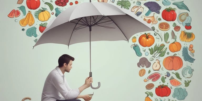 A vibrant red card with the word 'HEALTH' prominently displayed in black text, accompanied by smaller text indicating the number 09 (77) and phrases such as '77 HUMAN NEEDS' and '(physical)' at the top. The background consists of intersecting areas of blue and gray-green color.