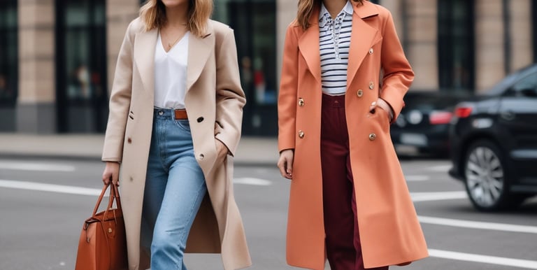 A stylish streetwear outfit displayed on a city sidewalk.