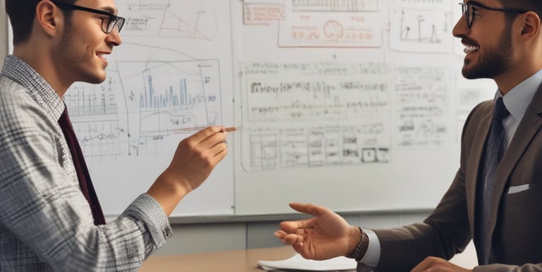 Two men discussing life goals and strategically mapping out the next steps 