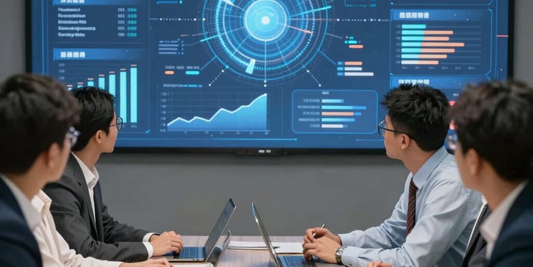 A spacious warehouse with tall shelves filled with various boxes and pallets. A yellow forklift is parked in the aisle, surrounded by organized inventory. The environment appears clean and well-lit, with items neatly stacked on metal racks.