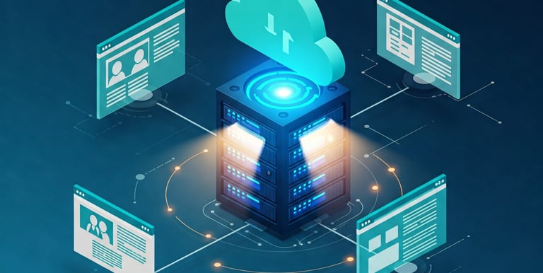 Servidor de hosting moderno y fiable; imagen generada por Gemini