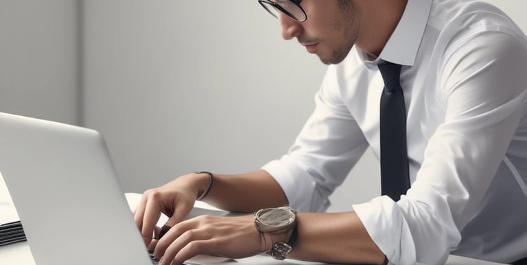 A person is sitting at a desk in front of a computer monitor displaying a financial website. The room is softly lit with natural light coming in from a nearby window. A desk lamp and a plant add to the aesthetic of the workspace. The person is holding a smartphone to their ear, appearing to be in a call.
