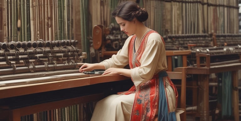 Artisans weaving traditional fabrics in a Faisalabad workshop.