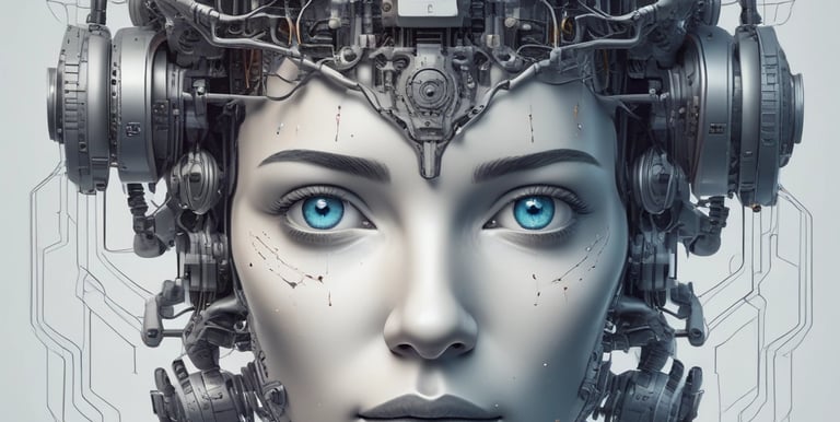 a woman with a robot headphones and a robot