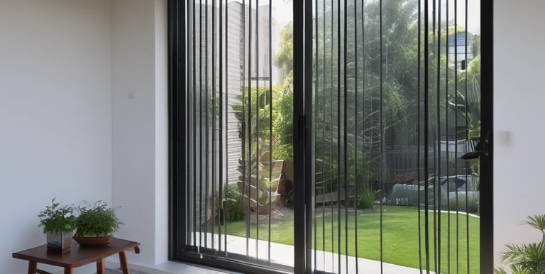 A pair of hands installing a security screen on a residential window.