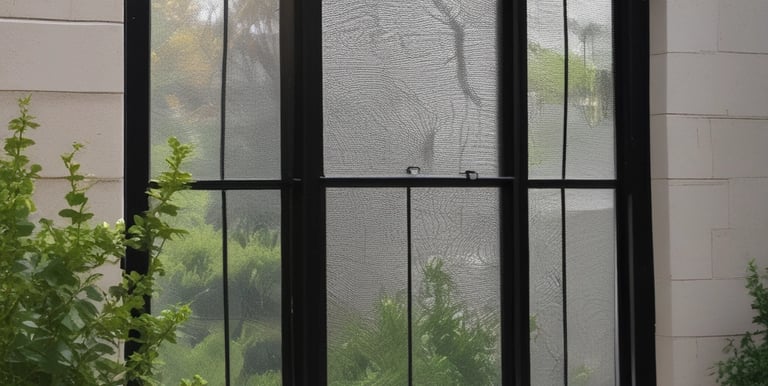 A pair of hands installing a security screen on a residential window.