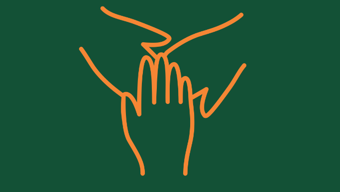 Graphic of three hands reaching together