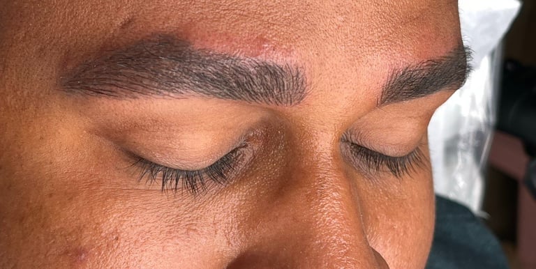 Men perfect eyebrow with micropigmentation microblading