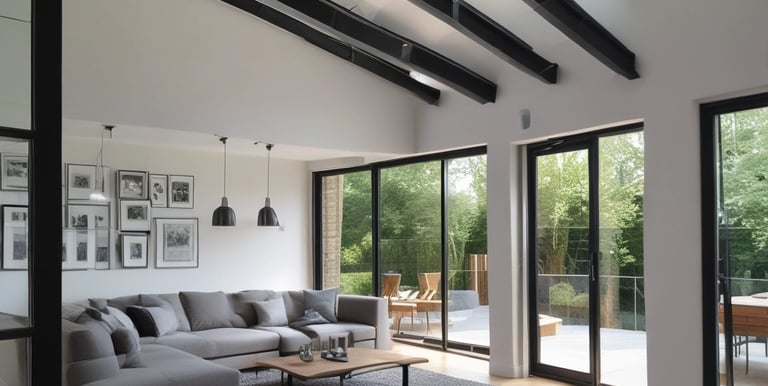 A beautifully renovated garden with vibrant flowers and a patio.