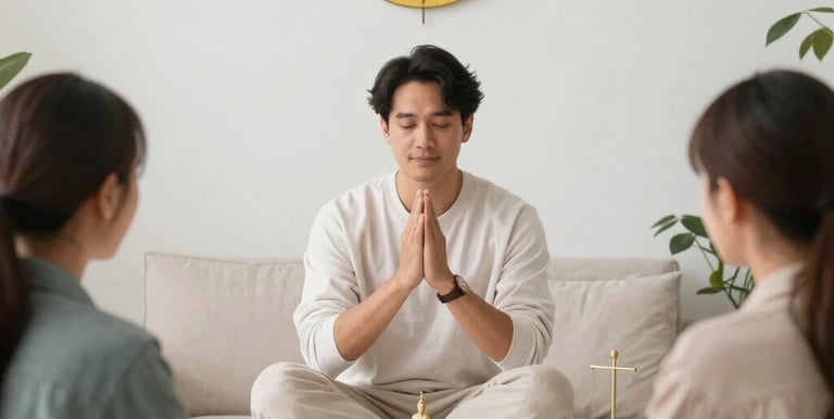 An elegant vastu consultation scene showing a consultant discussing home layout with a client.