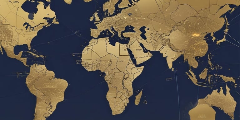 A global network map highlighting interconnected nations and asset hubs under a deep navy sky.