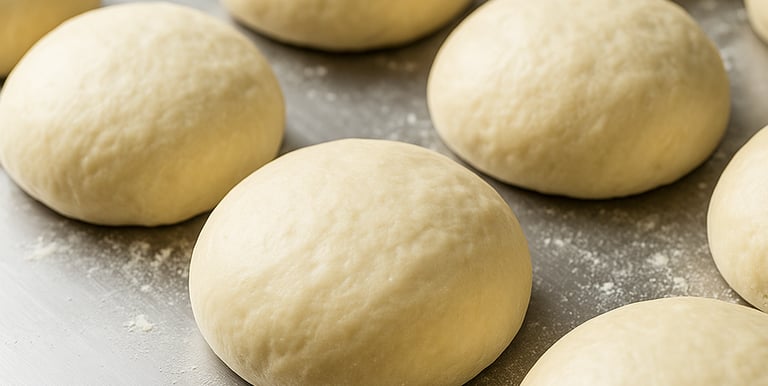 massa de pizza boleada e fresca.