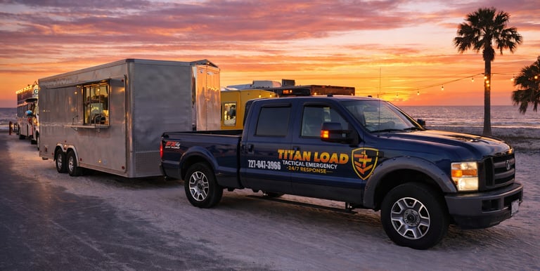 Food truck trailer hauling service on Clearwater Beach Florida