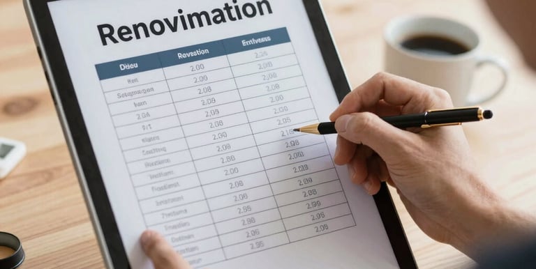 An architect reviewing renovation plans inside a bright, stylish home interior.