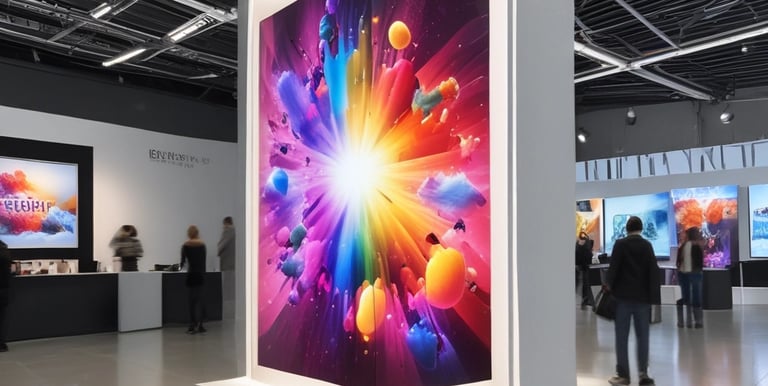 A vibrant trade exhibition hall bustling with African entrepreneurs showcasing products.