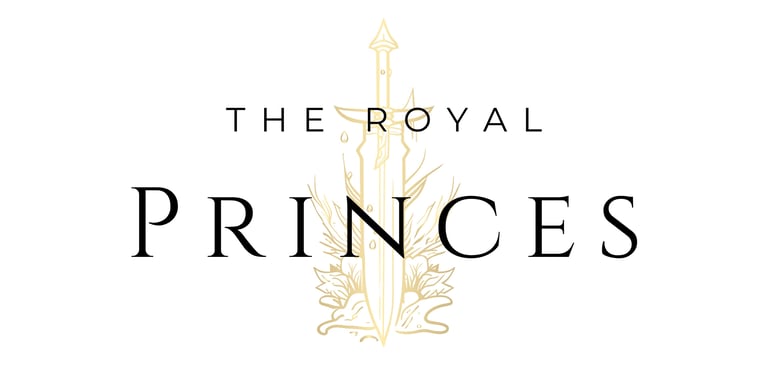 The Royal Princes title logo featuring black serif typography and a gold sword illustration.