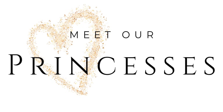 Meet our princesses logo featuring a gold glitter heart and elegant black typography on a white background.
