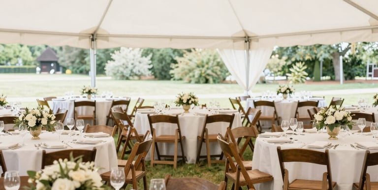 Brightly colored porta-potties lined up neatly next to a row of dumpsters.