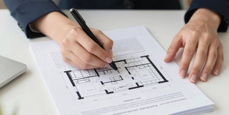 Business professional reviewing real estate plans.