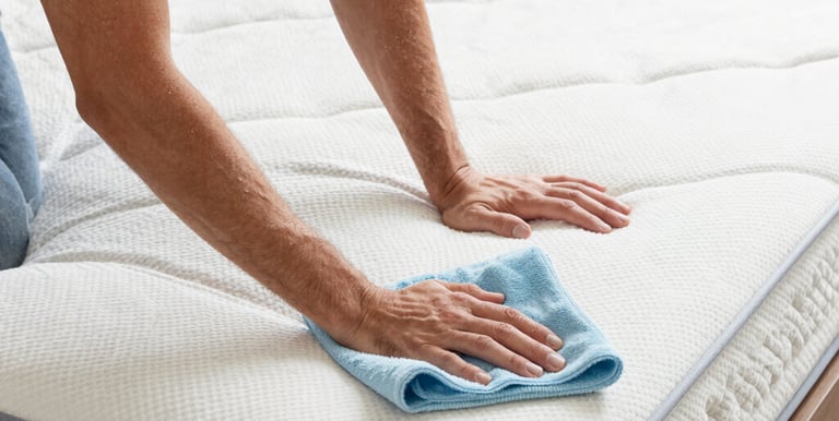 A professional cleaner carefully wiping a kitchen countertop in a bright, modern home.