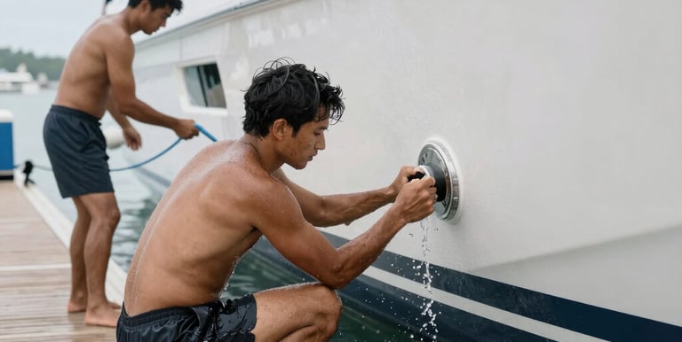 Close-up of a high-performance marine engine being tuned in a modern workshop.