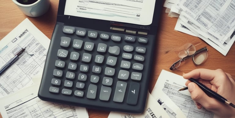 A close-up of hands typing on a laptop with payroll software open, surrounded by neat paperwork.