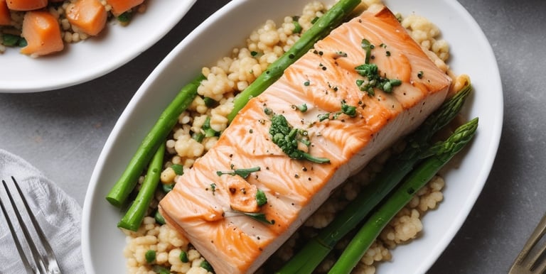 A personal chef carefully plating a healthy, balanced meal with fresh ingredients.