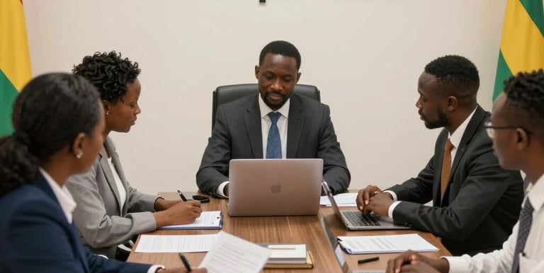 Business meeting with consultants discussing audit and tax strategies.