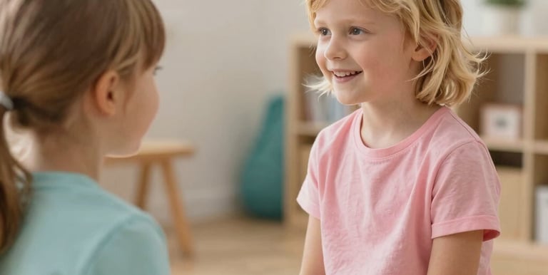 Cozy therapy room with colorful toys and speech therapy materials.