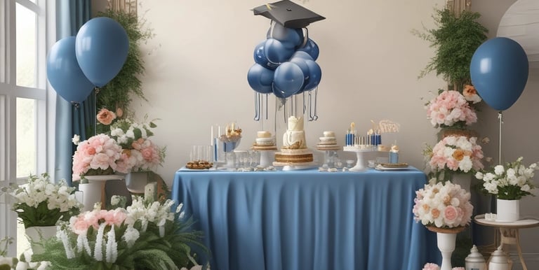 Elegant bridal shower arrangement featuring soft pastel decorations and floral centerpieces.