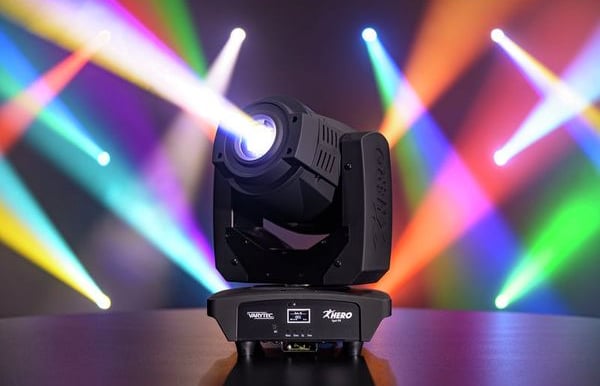 a moving light with a bright colored light coming out of it
