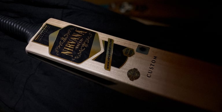 Hand-finished Nirvana cricket bat crafted in the Surat atelier.