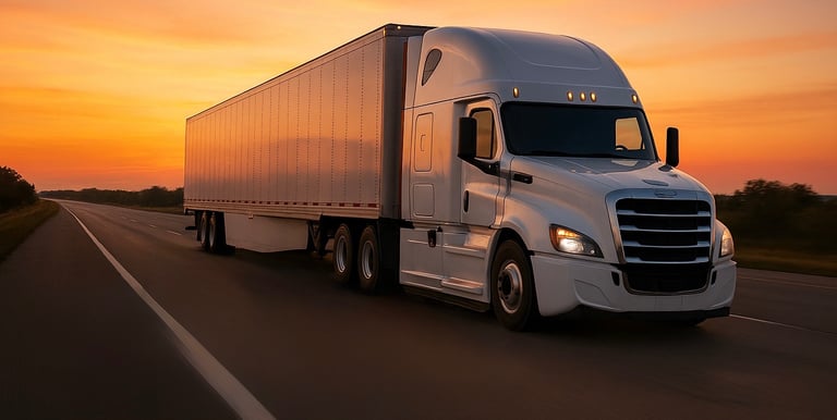 Izy Logistics dry van truck driving down a highway