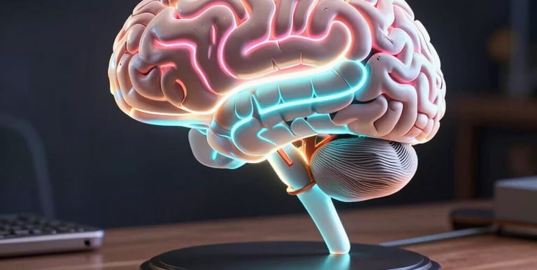a glowing brain model sitting on top of a table