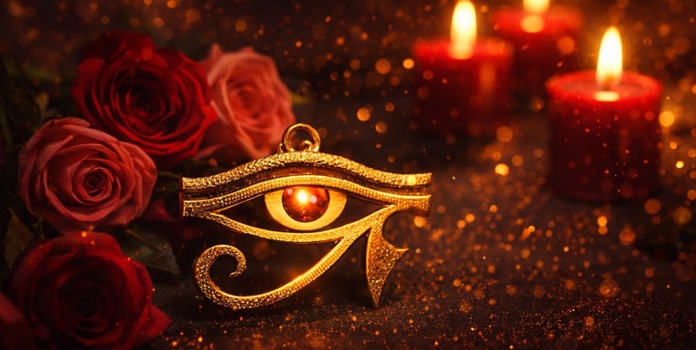 Amuleto de protección espiritual dorado con energía de resguardo