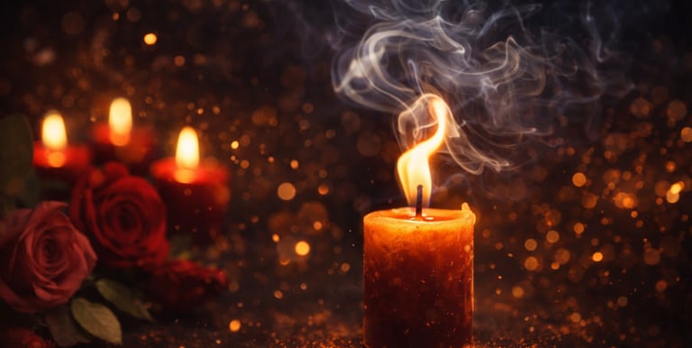 Vela encendida y luz cálida para limpieza energética y armonización