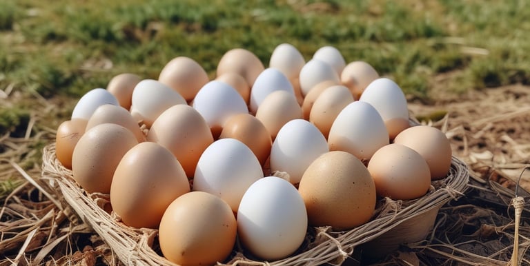 a basket of eggs on a basket of eggs