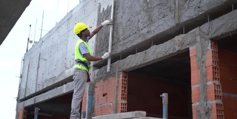 a construction worker is working on a building