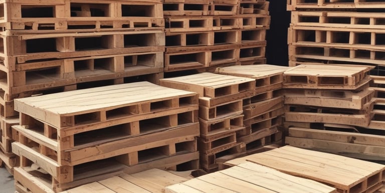 A wooden pallet painted in bright pink, with natural wood color visible in the background. The pallet is leaning against other unpainted pallets, showing a contrast between the vivid pink and the neutral tones of wood.