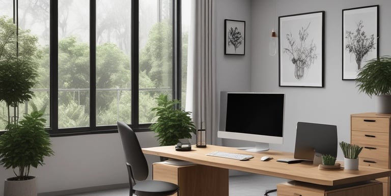 The image depicts an unfinished interior space with exposed brick walls and a concrete floor. Construction materials such as wooden boards, buckets, and other building supplies are scattered around the room. There is a partially opened doorway leading to another room, highlighting the ongoing renovation process.