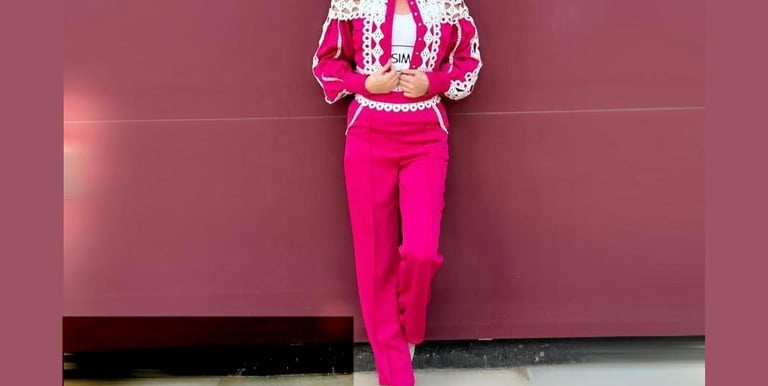 Pink suit with lace details