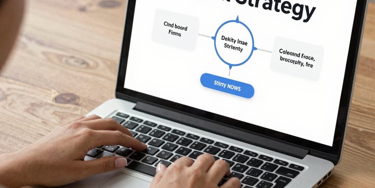 A focused virtual assistant working on a laptop with marketing charts on screen.