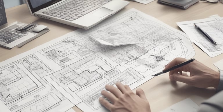 A modern engineering office with professionals collaborating on a project.