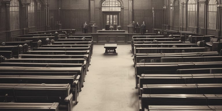Professional lawyers discussing legal documents in an elegant office with dark green and gold accents.