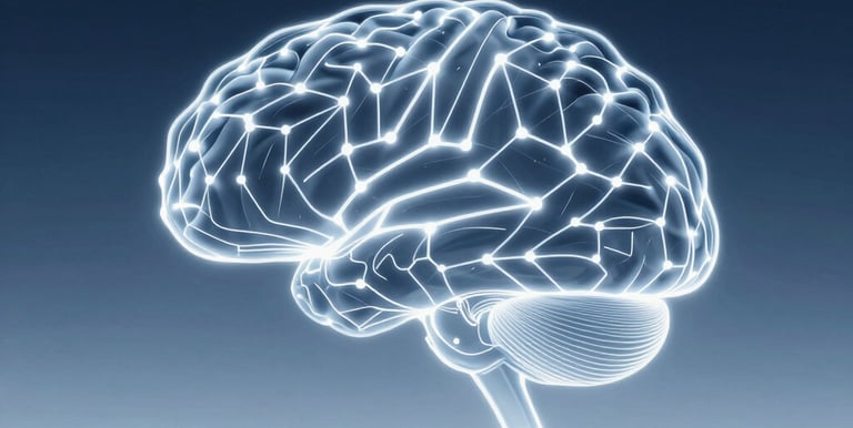 Modern office workspace with a laptop displaying AI data analytics dashboard.